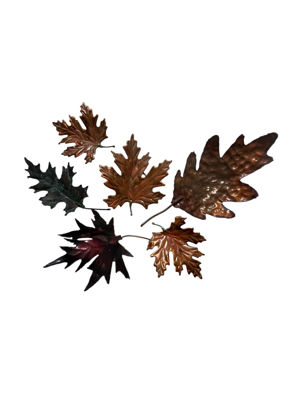 7 Rustic Fall Metal Leaves. Handmade. Various Shades of Browns.